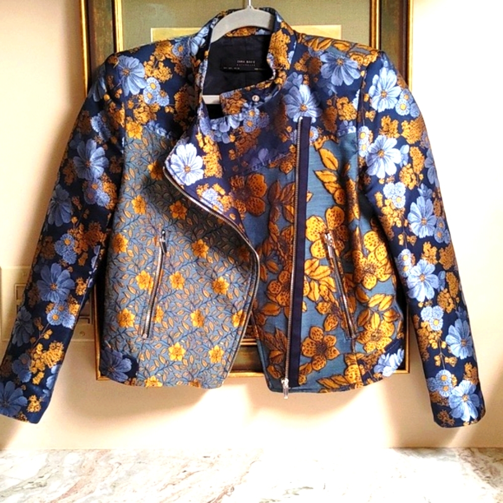Zara Floral Blazer with Blue and Gold Accents